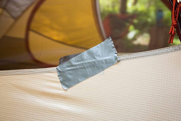 A piece of duct tape on a tent
